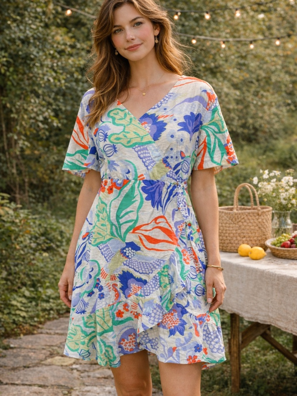 Yak & Yeti Floral Faux Wrap V-Neck Summer Dress - Size L, NWT